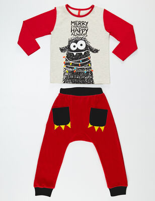 New Year Monster Velvet Pants Set - 3