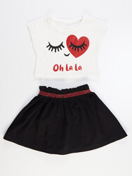 Oh La La Simli Kız Çocuk T-shirt Etek Takım - Thumbnail