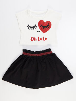 Oh La La Simli Kız Çocuk T-shirt Etek Takım