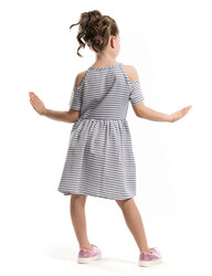 Omuz Oyuntulu Ayıcık Kız Çocuk Elbise - Thumbnail