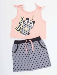 Panda Milkshake Girl T-shirt&Skirt Set - Thumbnail