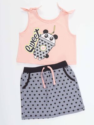 Panda Milkshake Kız Çocuk T-shirt Etek Takım