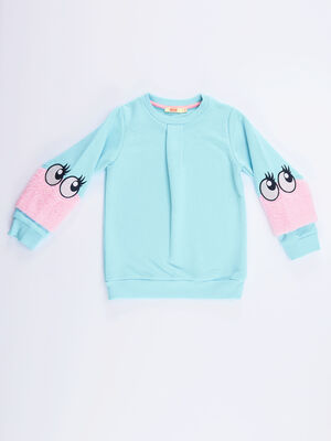 Peluş Kollu Kız Sweatshirt - 3