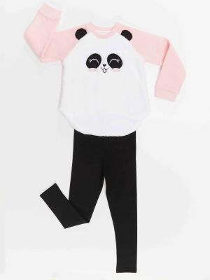 Peluş Panda Kız Çocuk Sweatshirt Tayt Takım - 3