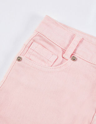 Pembe Denim Mini Kız Çocuk Etek - 5