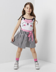 Pink Cat Striped Poplin Dress - 1