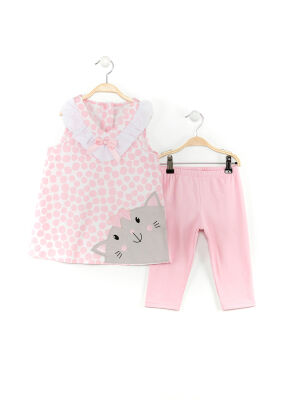 Pink Dotted Cat Tunic Set - 3