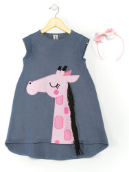 Pink Giraffe dress+Hair Band - 3