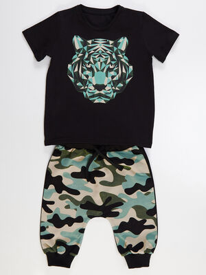 Pixel Tiger Erkek Çocuk T-shirt Kapri Şort Takım