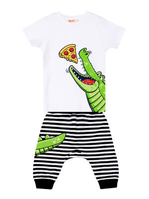 Pizza Timsah Erkek Çocuk T-shirt Kapri Şort Takım - 3