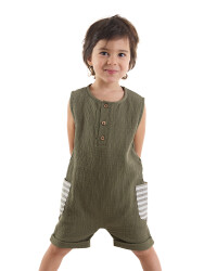 Playful Muslin Boy Khaki Overall - 1