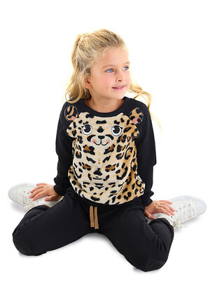 Plush Leopard Girl Black Tracksuit