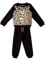 Plush Leopard Girl Black Tracksuit - Thumbnail
