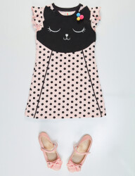 Pompom Dotted Pink Girl Dress - 3