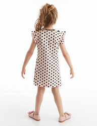 Pompom Dotted Pink Girl Dress - Thumbnail