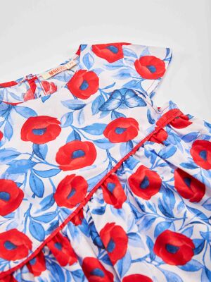 Poppy Red&Blue Poplin Girl Dress - 5