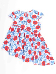 Poppy Red&Blue Poplin Girl Dress - Thumbnail