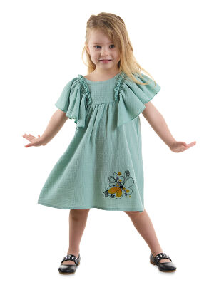 Princess Muslin Girl Green Dress - 1