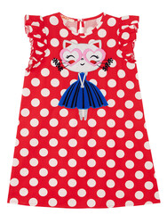 Puantiye Kedicik Kız Çocuk Poplin Elbise - Thumbnail