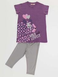 Purple Leopard Girl T-shirt&Leggings Set - Thumbnail