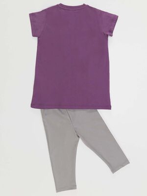 Purple Leopard Girl T-shirt&Leggings Set