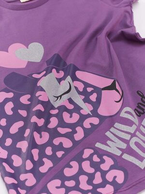 Purple Leopard Girl T-shirt&Leggings Set