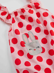 Rabbit Baby Girl Poplin Pink Romper - Thumbnail