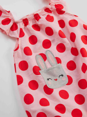 Rabbit Baby Girl Poplin Pink Romper - 5