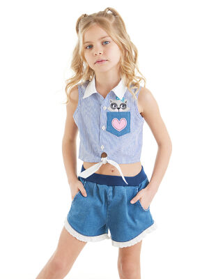 Raccoon Girl Denim Shorts&Shirt Set - 1