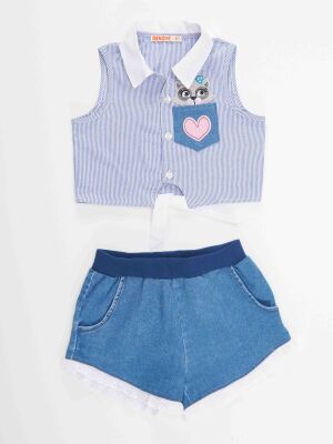 Raccoon Girl Denim Shorts&Shirt Set - 3