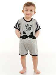 Racoon Baby Boy Grey Romper - 1