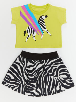 Rainbow Zebra Girl T-shirt&Skirt Set - 3