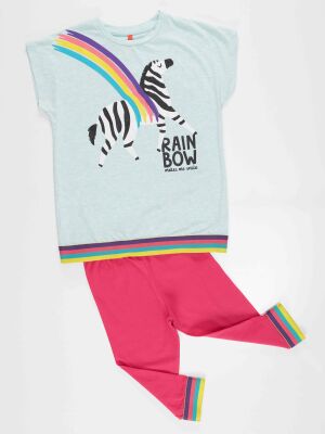 Rainbow Zebra Kız Çocuk T-shirt Tayt Takım - 3