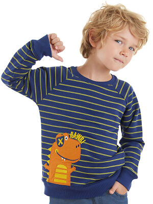 Rawr Dino Boy Striped Navy Sweatshirt - 1