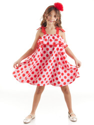 Red Dots Girl Pink Poplin Dress - 1