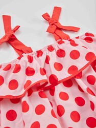 Red Dots Girl Pink Poplin Dress - Thumbnail