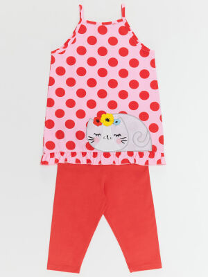 Red Dotted Girl Blouse&Leggings Set - 3