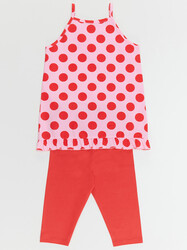 Red Dotted Girl Blouse&Leggings Set - Thumbnail