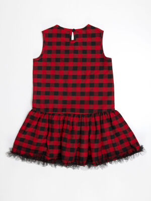 Red&Black Plaid Girl Dress - 4