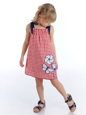 Red&White Poplin Girl Dress - 1