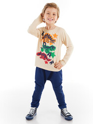 Renkli Dinolar Erkek Çocuk T-shirt Pantolon Takım - Thumbnail