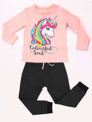 Renkli Unicorn Kız Çocuk T-shirt Pantolon Takım - 3