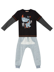Rhino Erkek Çocuk Siyah T-shirt Eşofman Altı Takım - Thumbnail