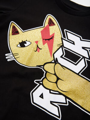 Rock Kedi Kız Çocuk Pantolon T-shirt Takım - 5