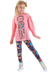 Romantic Cat Girl Pink T-shirt and Leggings Set - 1