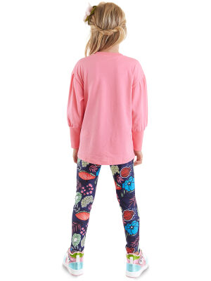 Romantic Cat Girl Pink T-shirt and Leggings Set - 2