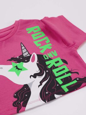 R&R Unicorn Kız Çocuk T-shirt Kapri Şort Takım - 5