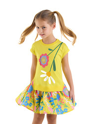 Sarı Çiçekli Kız Çocuk Elbise - Thumbnail