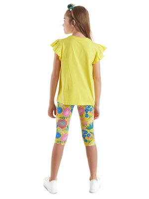 Sarı Çiçekli Kız Çocuk T-shirt Tayt Takım