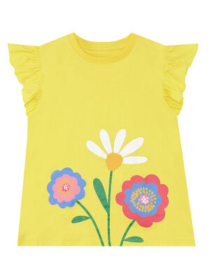 Sarı Çiçekli Kız Çocuk T-shirt Tayt Takım
